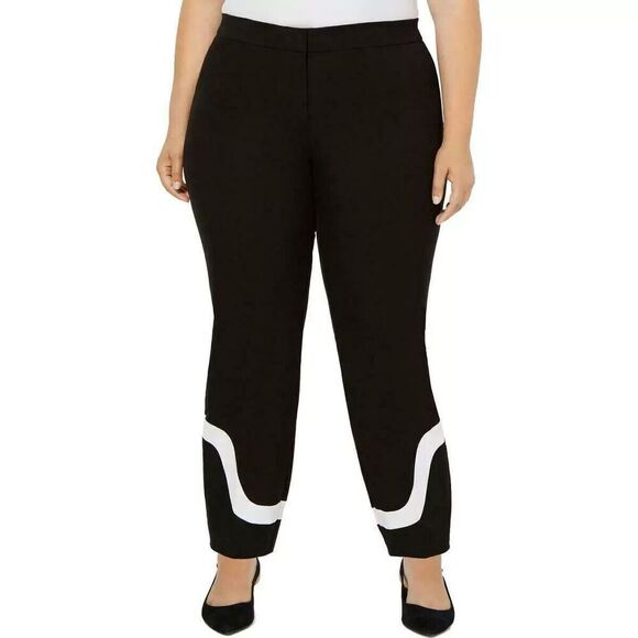 Alfani Womens Black White Colorblock Ponte Skinny Flat Front Pants Size 14W New - Picture 1 of 2